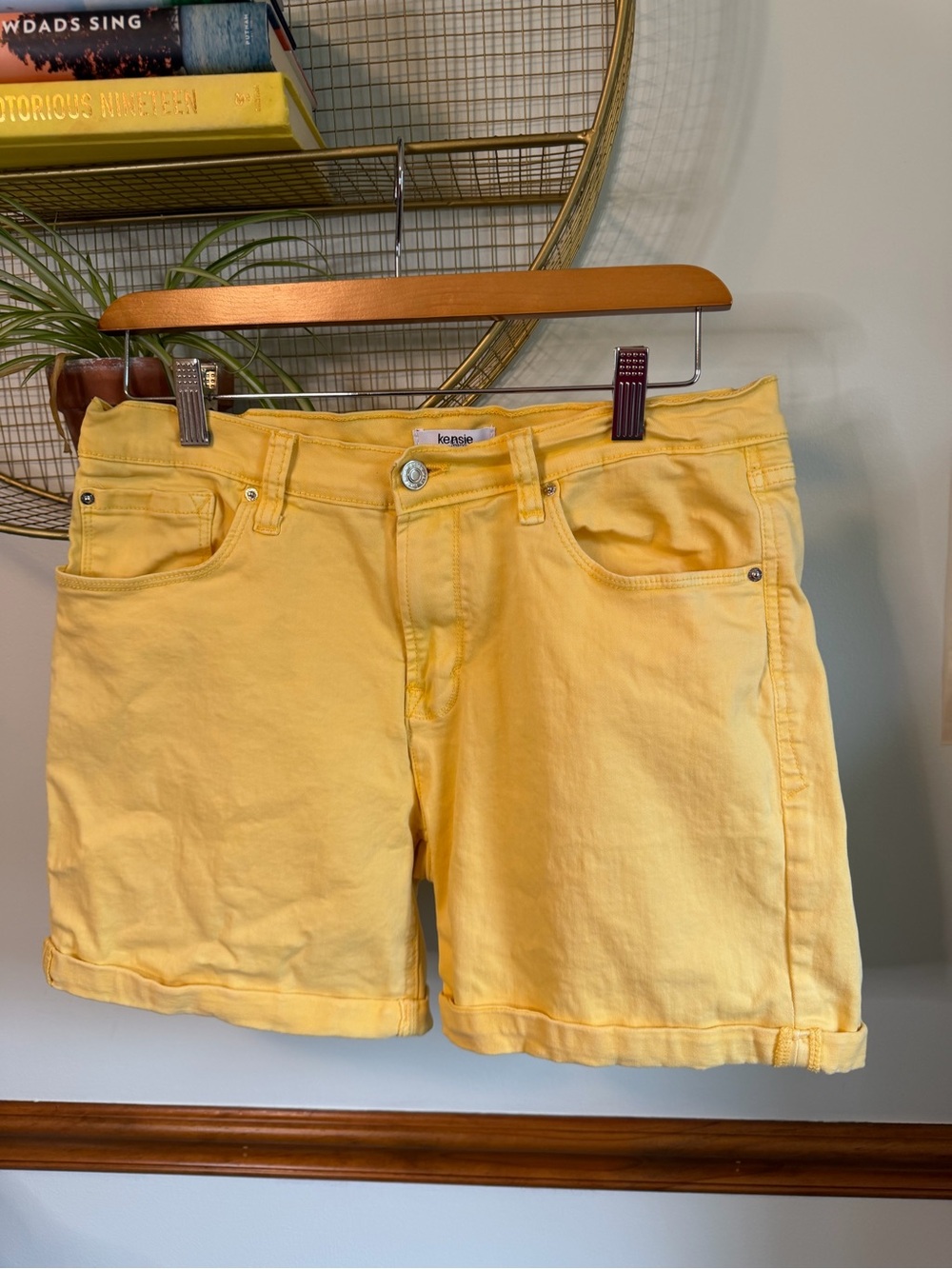 Kensie Yellow Rolled-Hem Denim Shorts